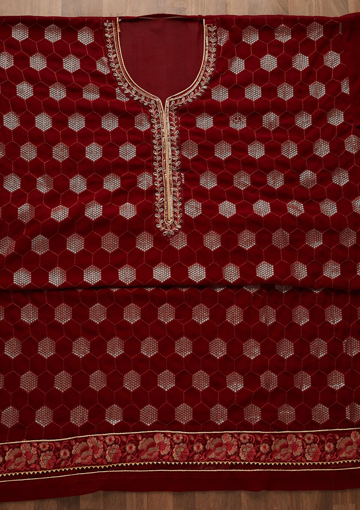 Maroon Sequins Georgette Unstitched Salwar Suit-Koskii
