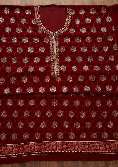 Maroon Sequins Georgette Unstitched Salwar Suit-Koskii