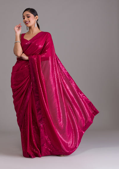 Rani Pink Sequins Georgette Saree-Koskii