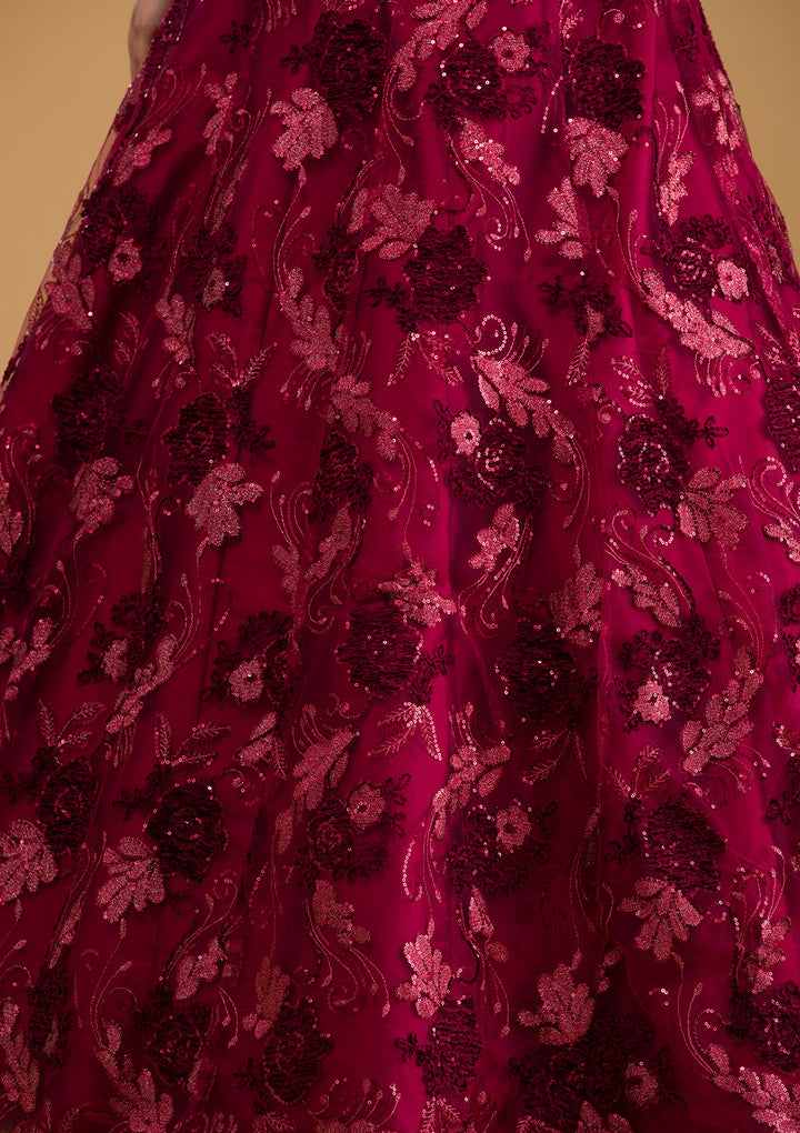 Maroon Sequins Net Designer Gown-Koskii