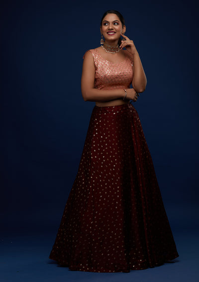 Maroon Sequins Semi Crepe Designer Lehenga - Koskii