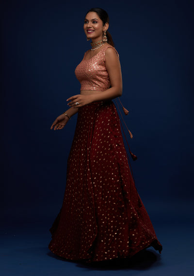 Maroon Sequins Semi Crepe Designer Lehenga - Koskii