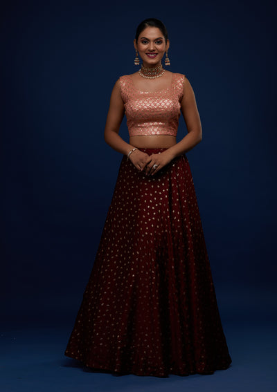 Maroon Sequins Semi Crepe Designer Lehenga - Koskii