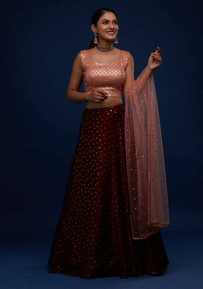 Maroon Sequins Semi Crepe Designer Lehenga - Koskii