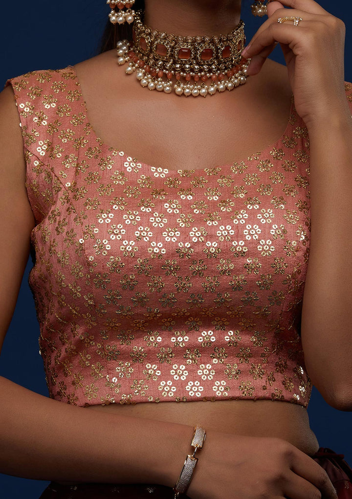 Maroon Sequins Semi Crepe Designer Lehenga - Koskii