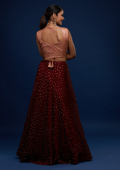 Maroon Sequins Semi Crepe Designer Lehenga - Koskii