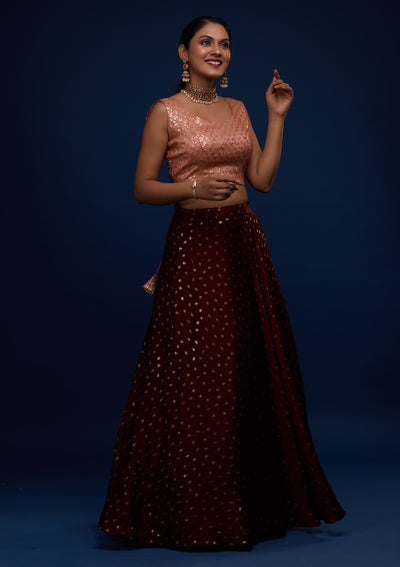 Maroon Sequins Semi Crepe Designer Lehenga - Koskii