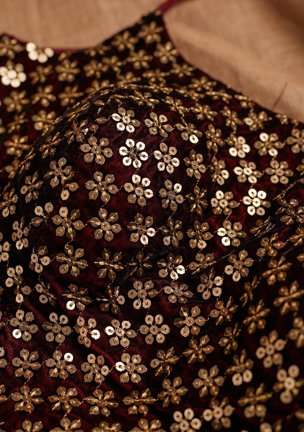 Maroon Sequins Velvet Blouse - Koskii