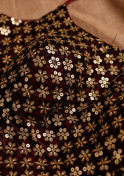 Maroon Sequins Velvet Blouse - Koskii