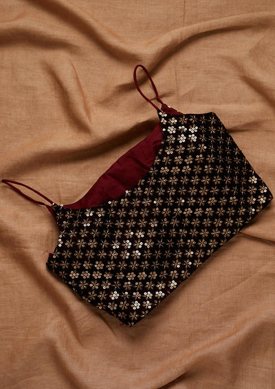 Maroon Sequins Velvet Blouse - Koskii