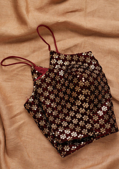 Maroon Sequins Velvet Blouse - Koskii