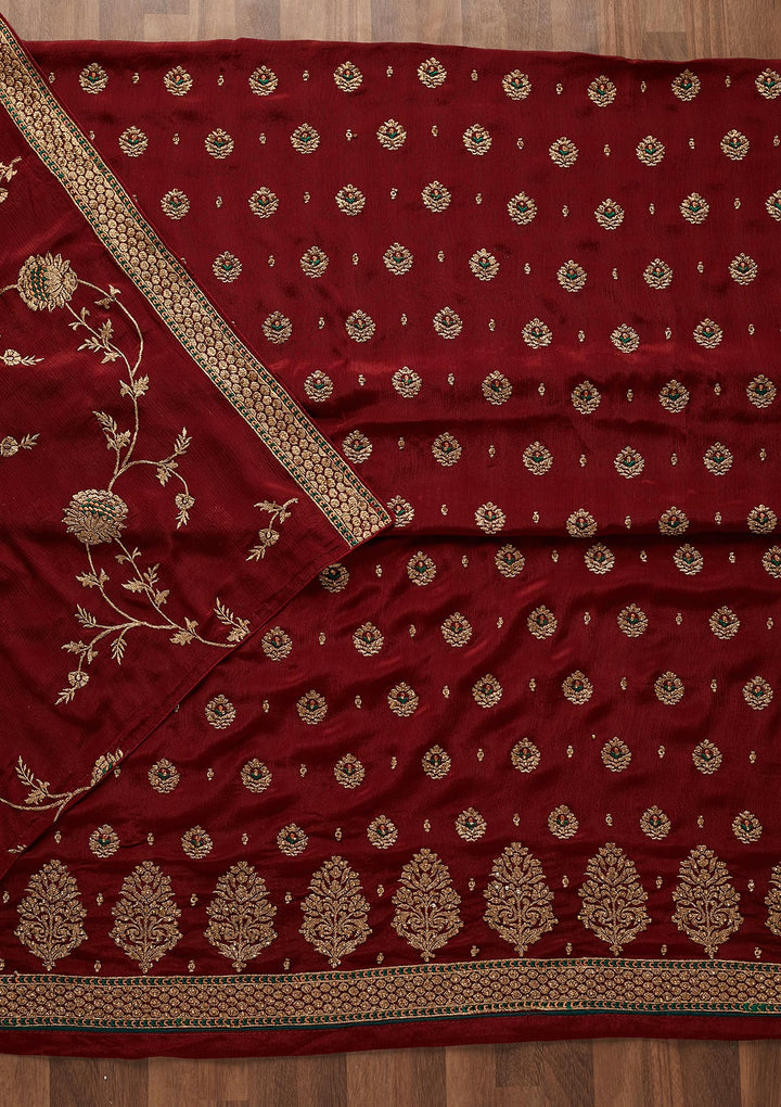 Maroon Stonework Georgette Designer Unstitched Salwar Suit - Koskii