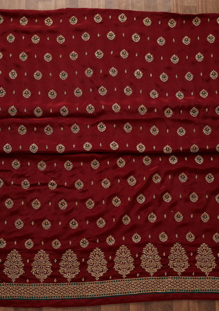 Maroon Stonework Georgette Designer Unstitched Salwar Suit - Koskii