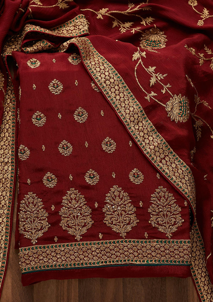 Maroon Stonework Georgette Designer Unstitched Salwar Suit - Koskii
