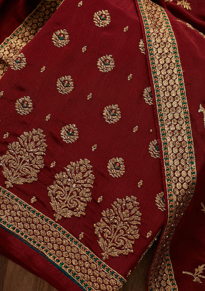Maroon Stonework Georgette Designer Unstitched Salwar Suit - Koskii