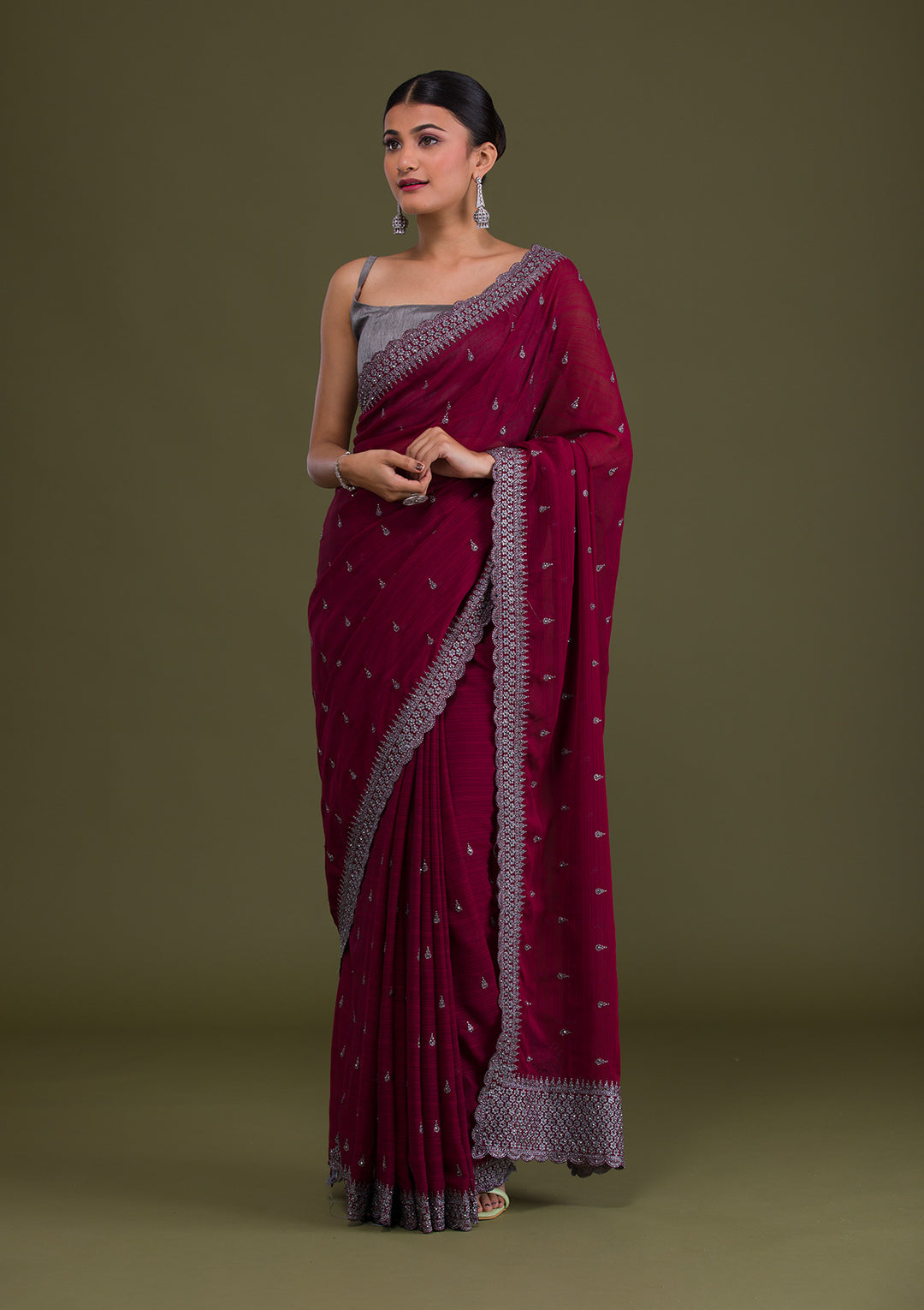 Maroon Stonework Georgette Saree-Koskii