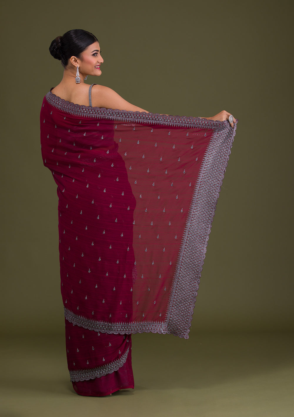 Maroon Stonework Georgette Saree-Koskii