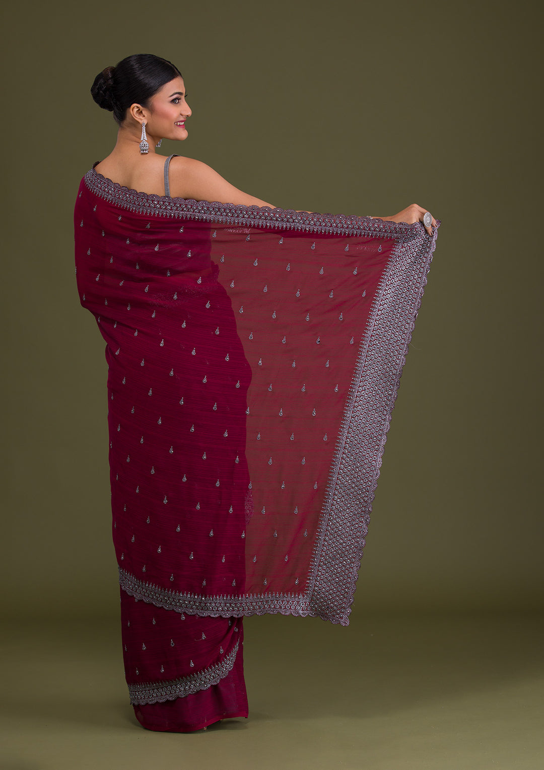 Maroon Stonework Georgette Saree-Koskii