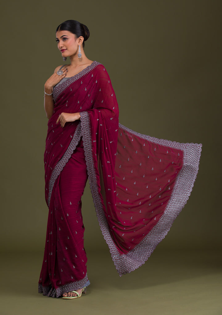 Maroon Stonework Georgette Saree-Koskii