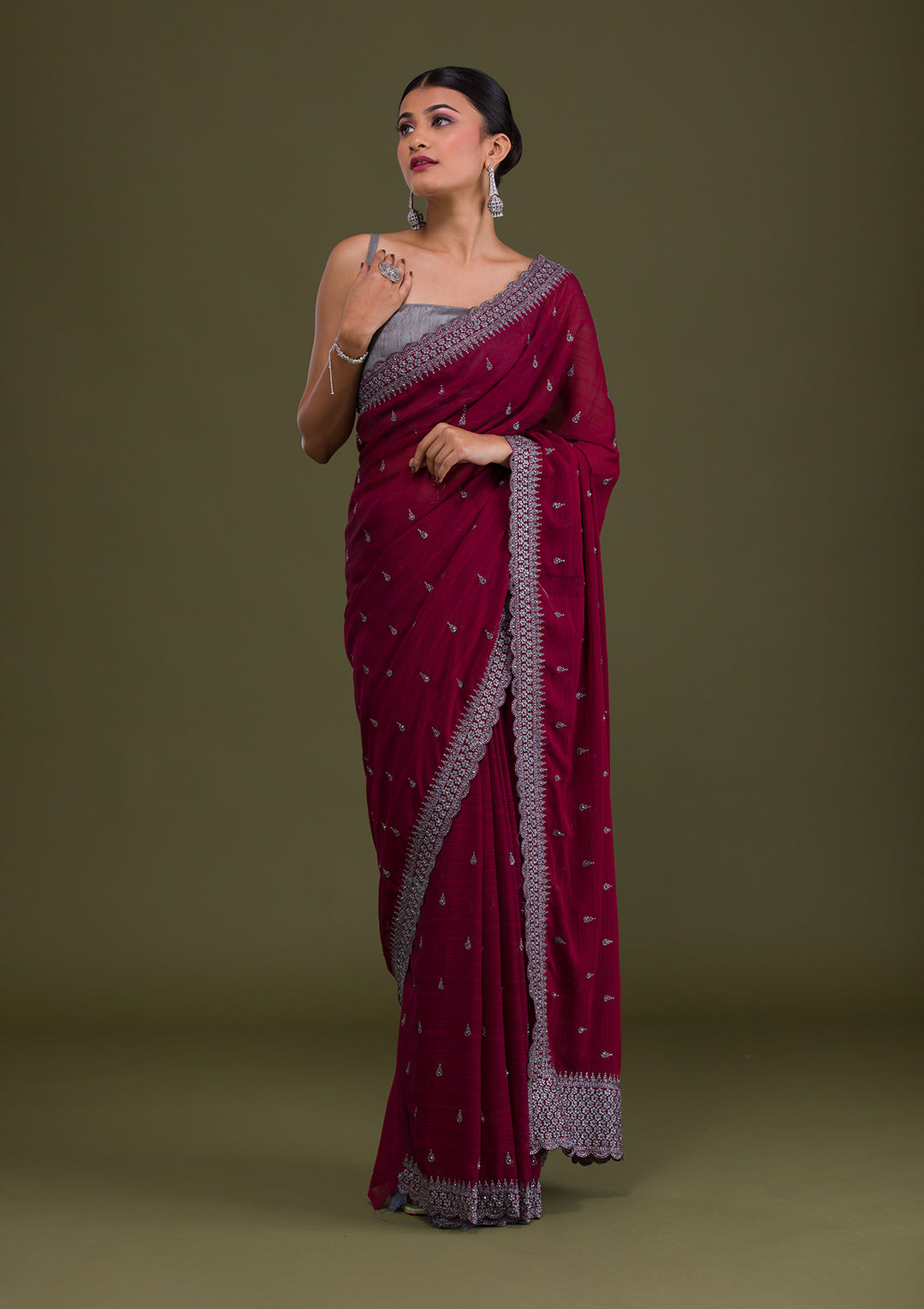 Maroon Stonework Georgette Saree-Koskii