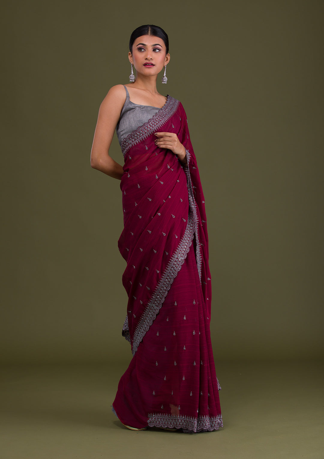 Maroon Stonework Georgette Saree-Koskii