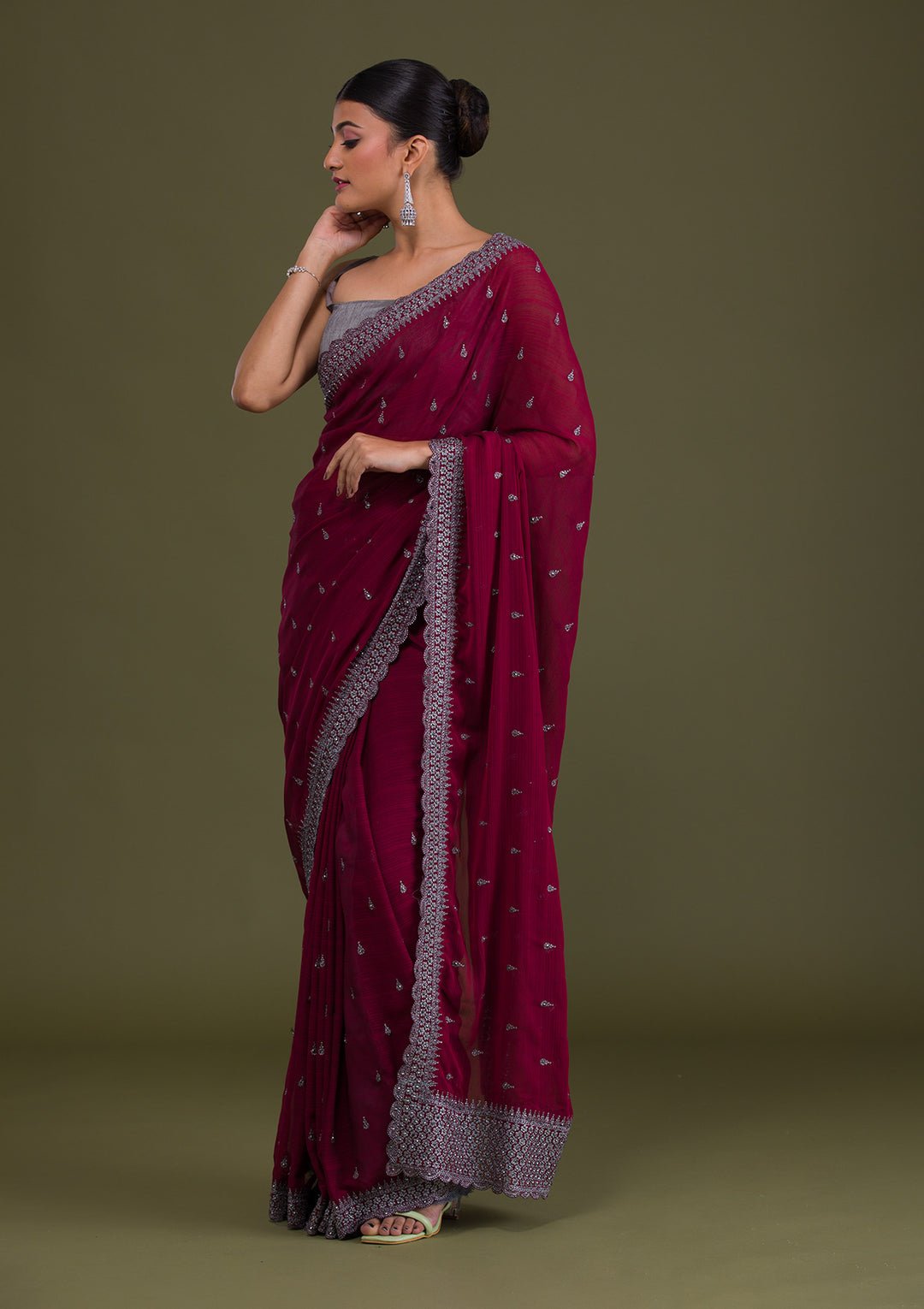 Maroon Stonework Georgette Saree-Koskii