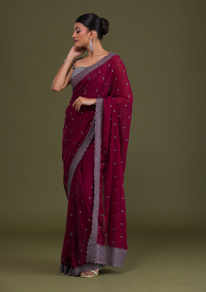 Maroon Stonework Georgette Saree-Koskii
