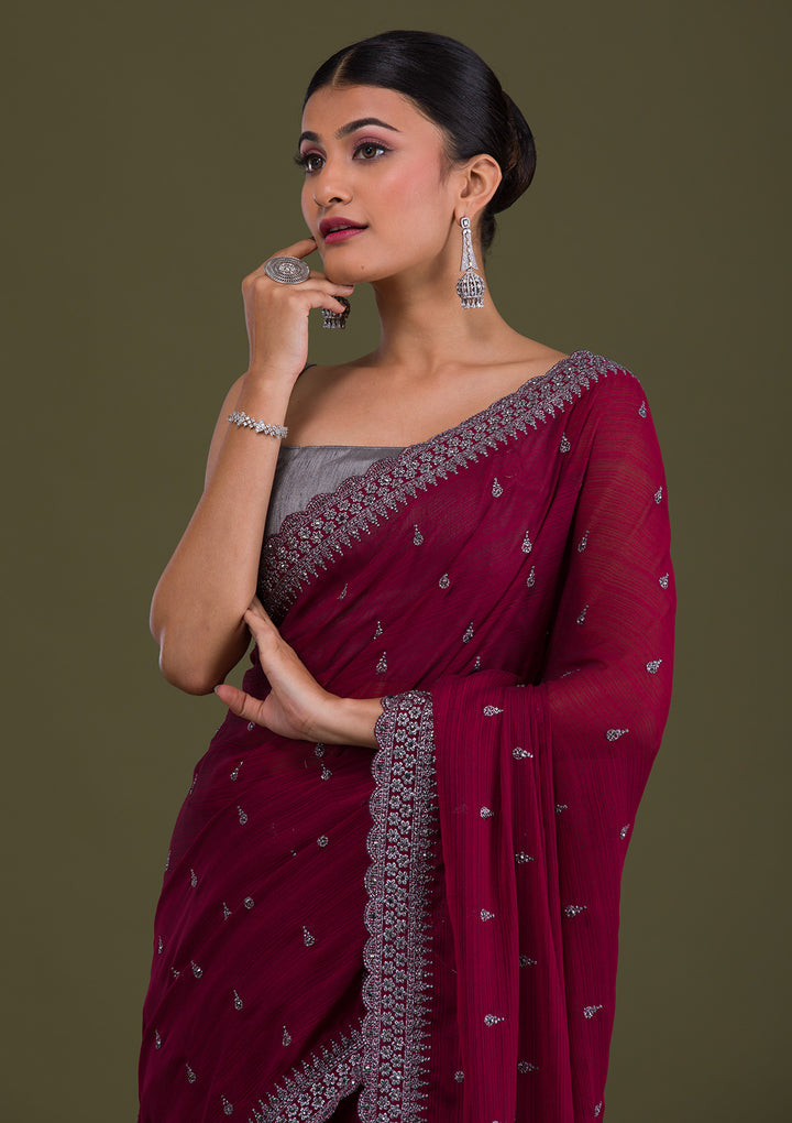 Maroon Stonework Georgette Saree-Koskii