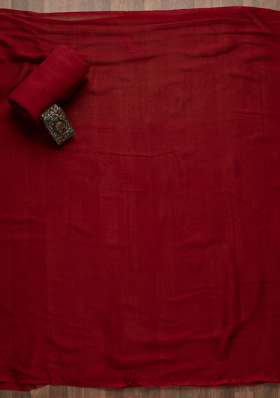 Maroon Stonework Raw Silk Unstitched Salwar Suit-Koskii