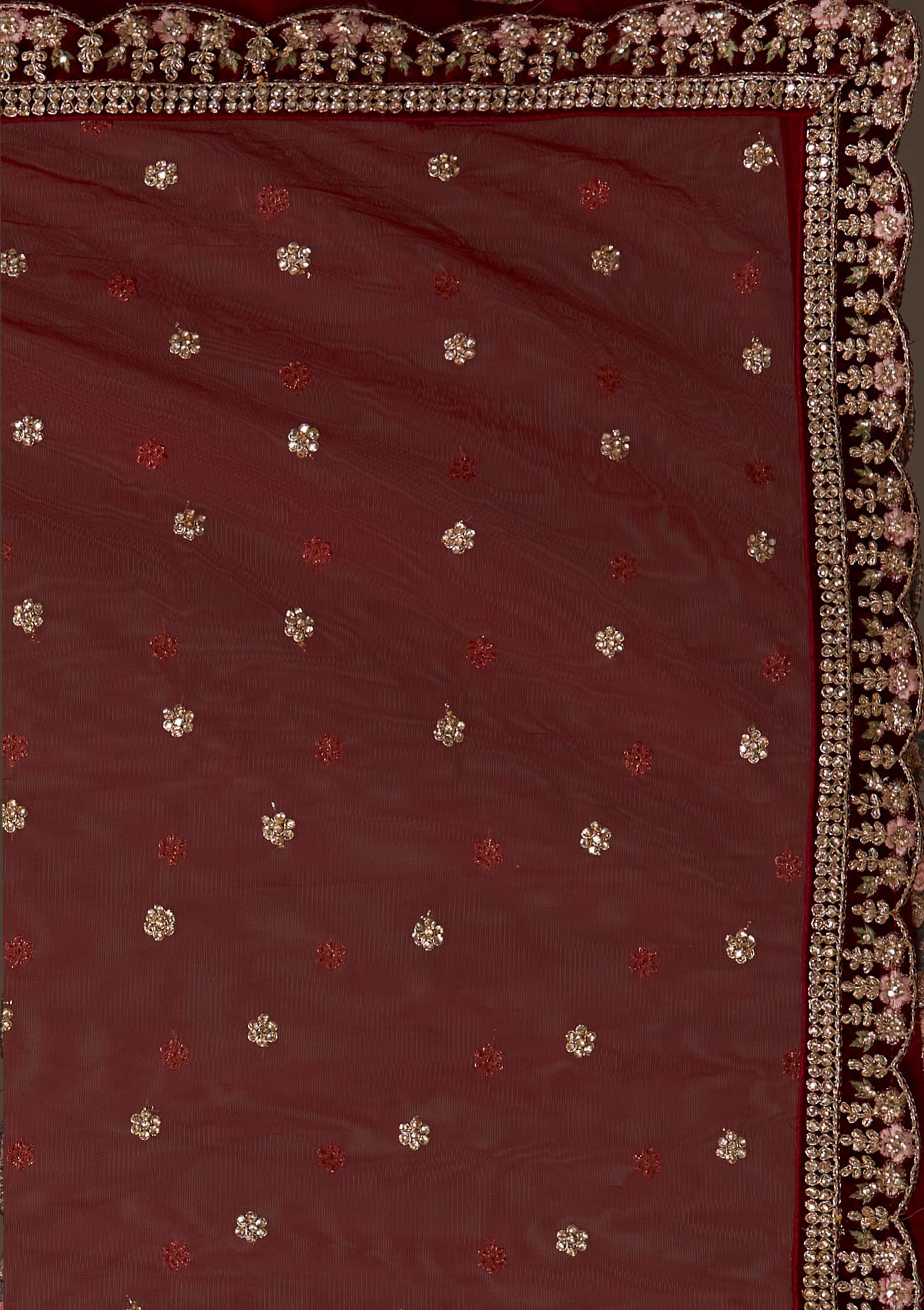 Maroon Stonework Velvet Designer Semi-Stitched Lehenga - Koskii