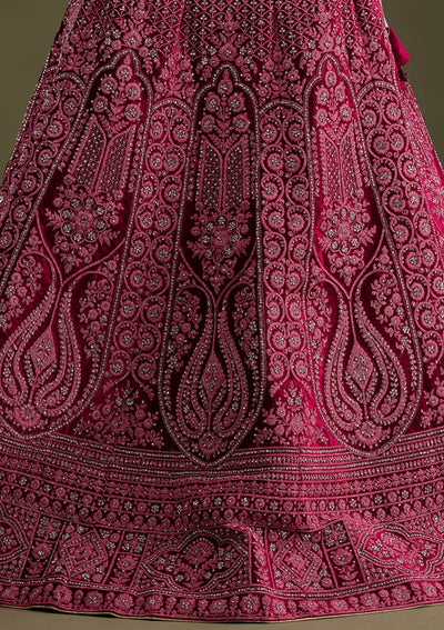 Maroon Stonework Velvet Semi Stitched Lehenga-Koskii