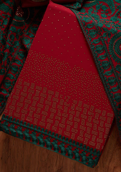 Maroon Swarovski Georgette Designer Unstitched Salwar Suit - koskii