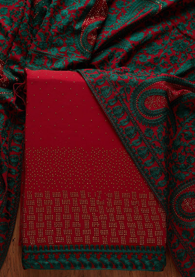 Maroon Swarovski Georgette Designer Unstitched Salwar Suit - koskii