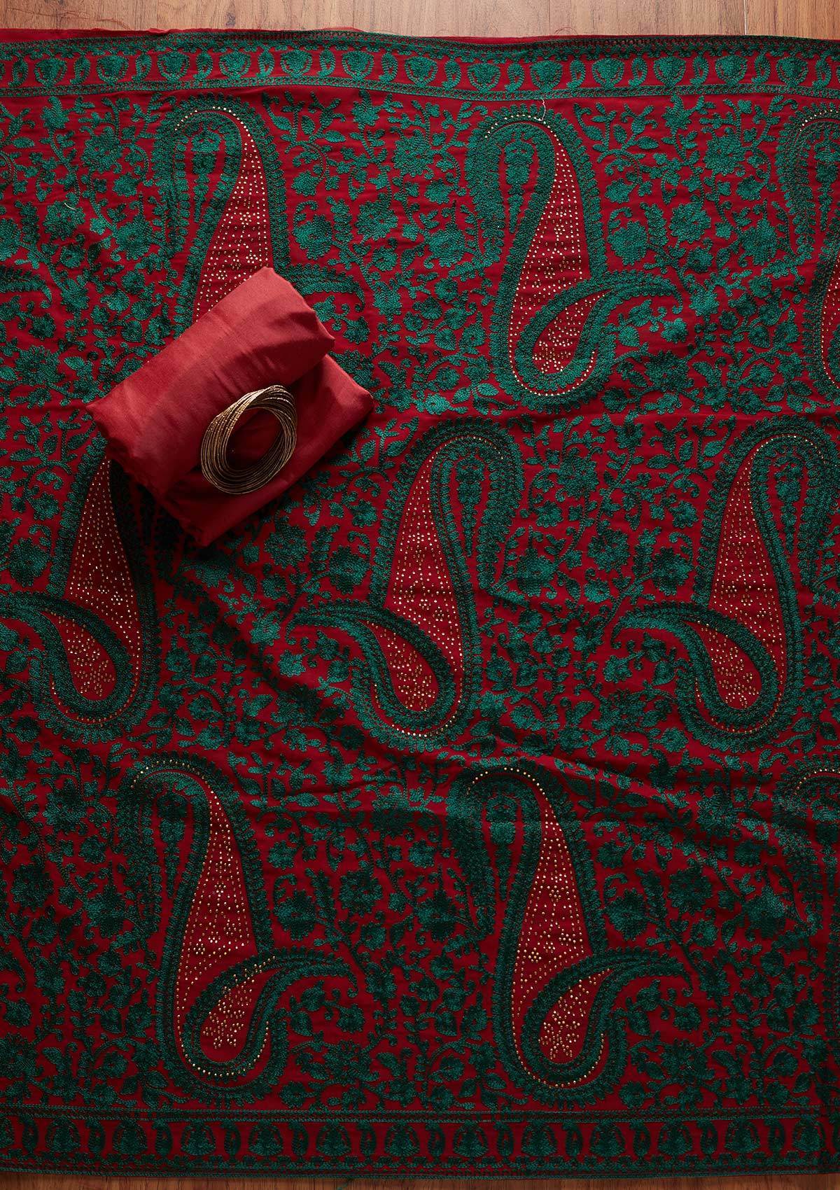 Maroon Swarovski Georgette Designer Unstitched Salwar Suit - koskii