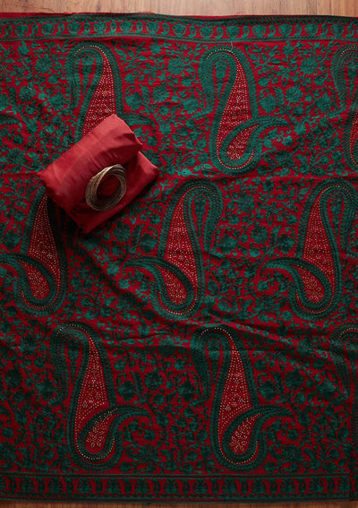 Maroon Swarovski Georgette Designer Unstitched Salwar Suit - koskii