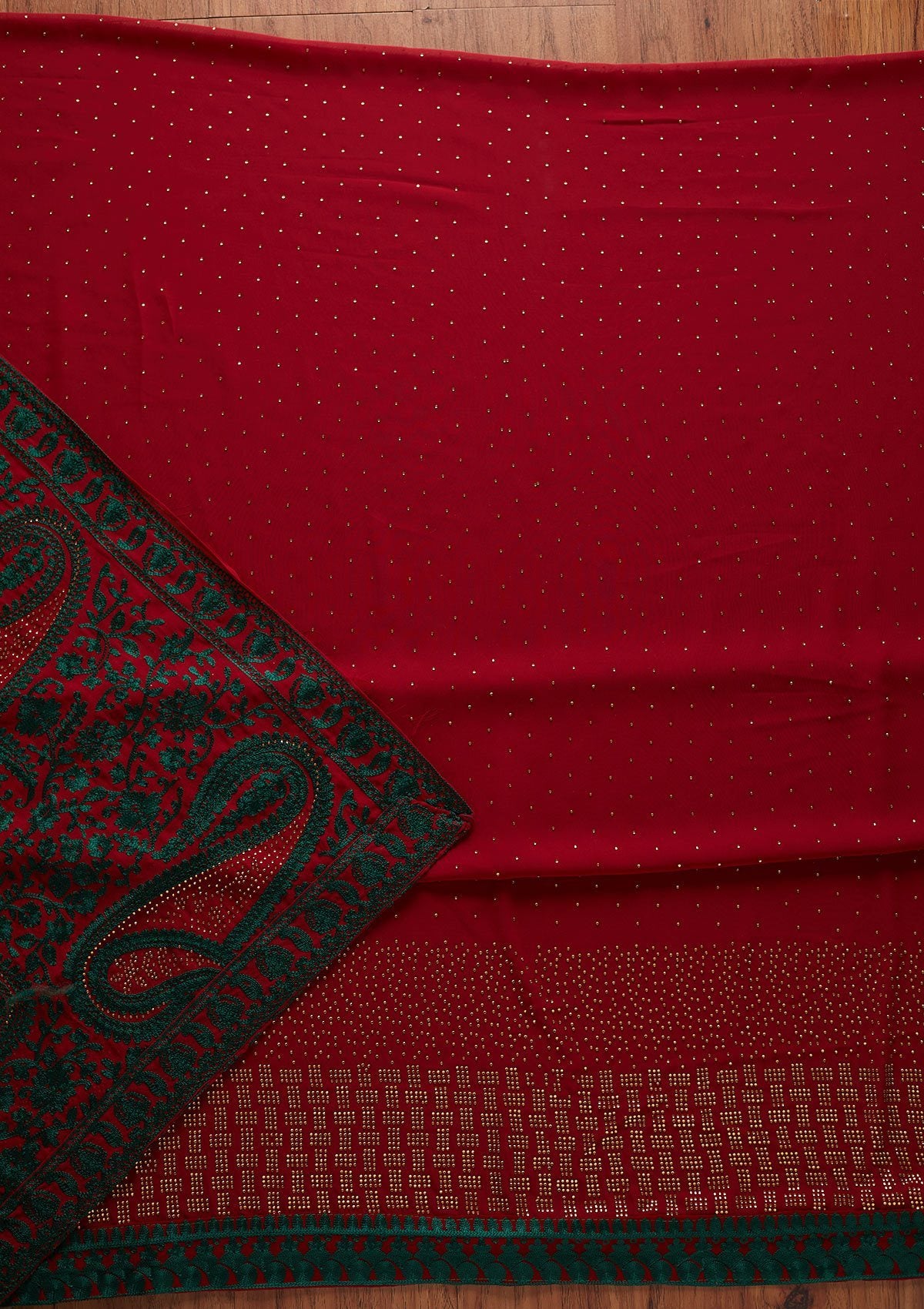 Maroon Swarovski Georgette Designer Unstitched Salwar Suit - koskii