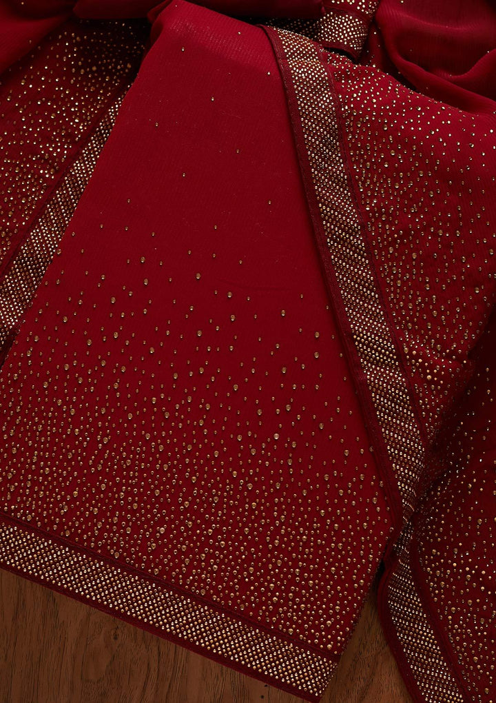 Maroon Swarovski Georgette Designer Unstitched Salwar Suit - koskii
