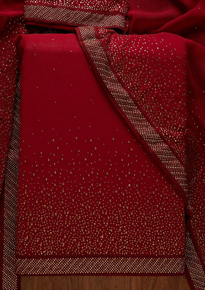 Maroon Swarovski Georgette Designer Unstitched Salwar Suit - koskii
