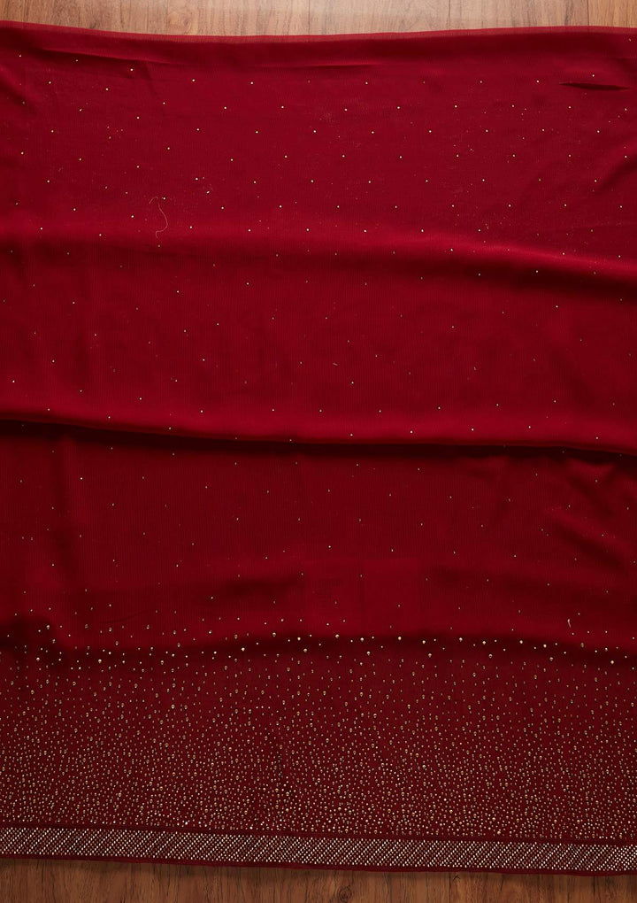 Maroon Swarovski Georgette Designer Unstitched Salwar Suit - koskii
