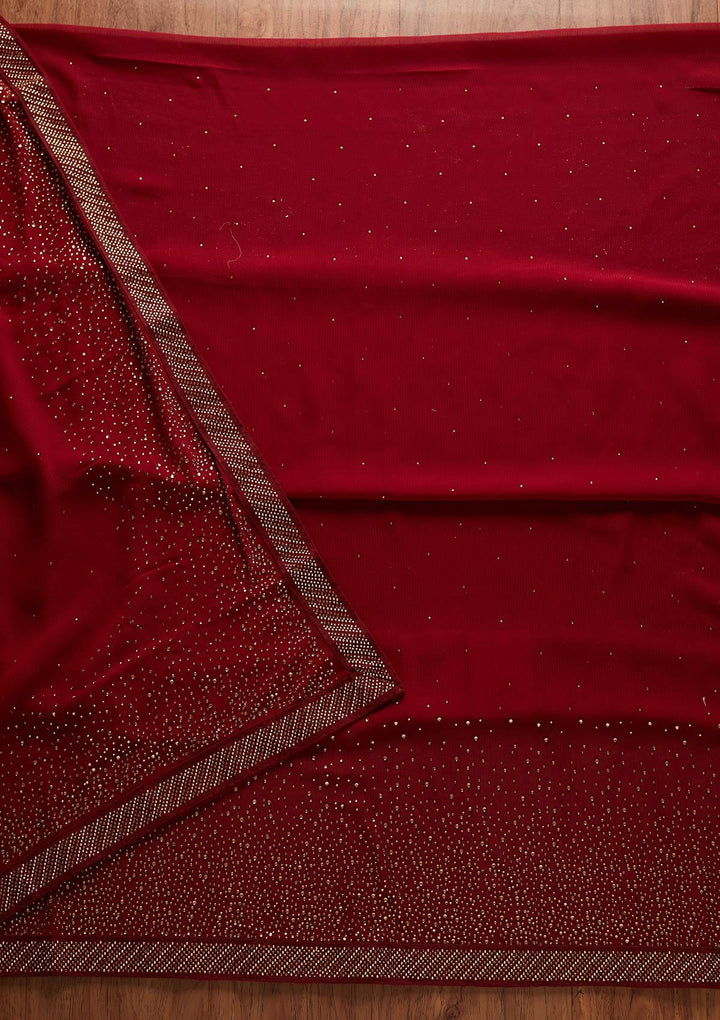 Maroon Swarovski Georgette Designer Unstitched Salwar Suit - koskii