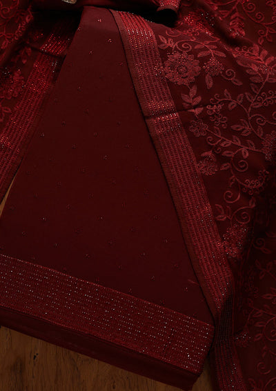 Maroon Swarovski Georgette Designer Unstitched Salwar Suit - koskii