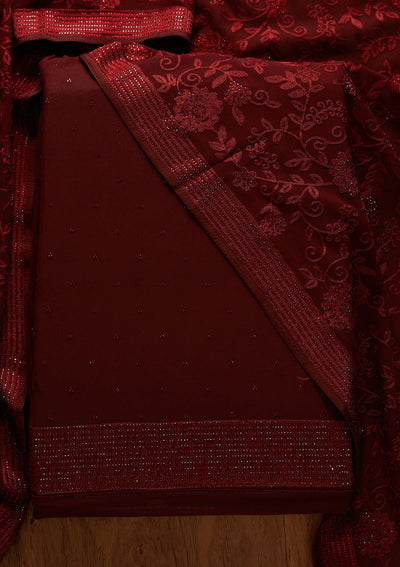 Maroon Swarovski Georgette Designer Unstitched Salwar Suit - koskii