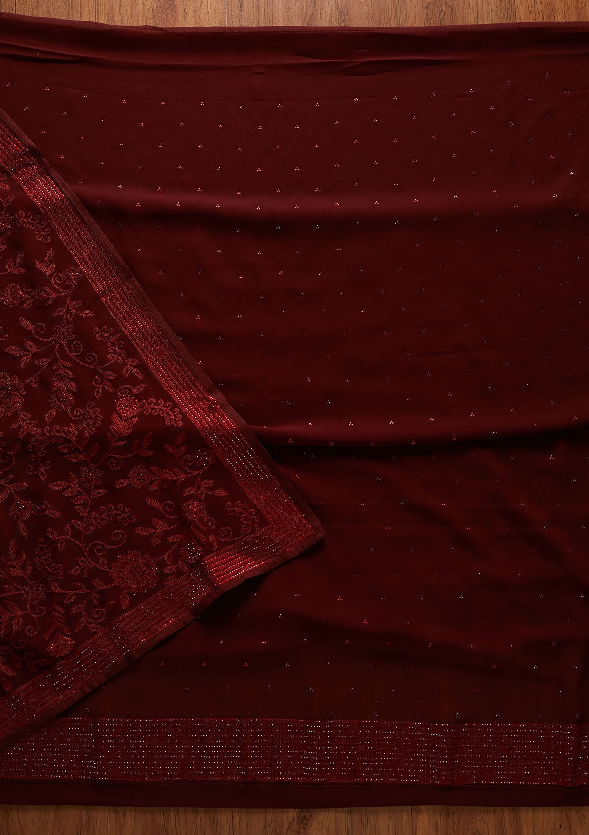 Maroon Swarovski Georgette Designer Unstitched Salwar Suit - koskii