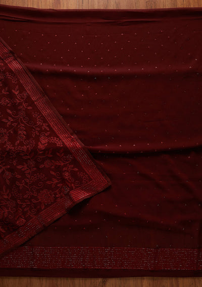 Maroon Swarovski Georgette Designer Unstitched Salwar Suit - koskii