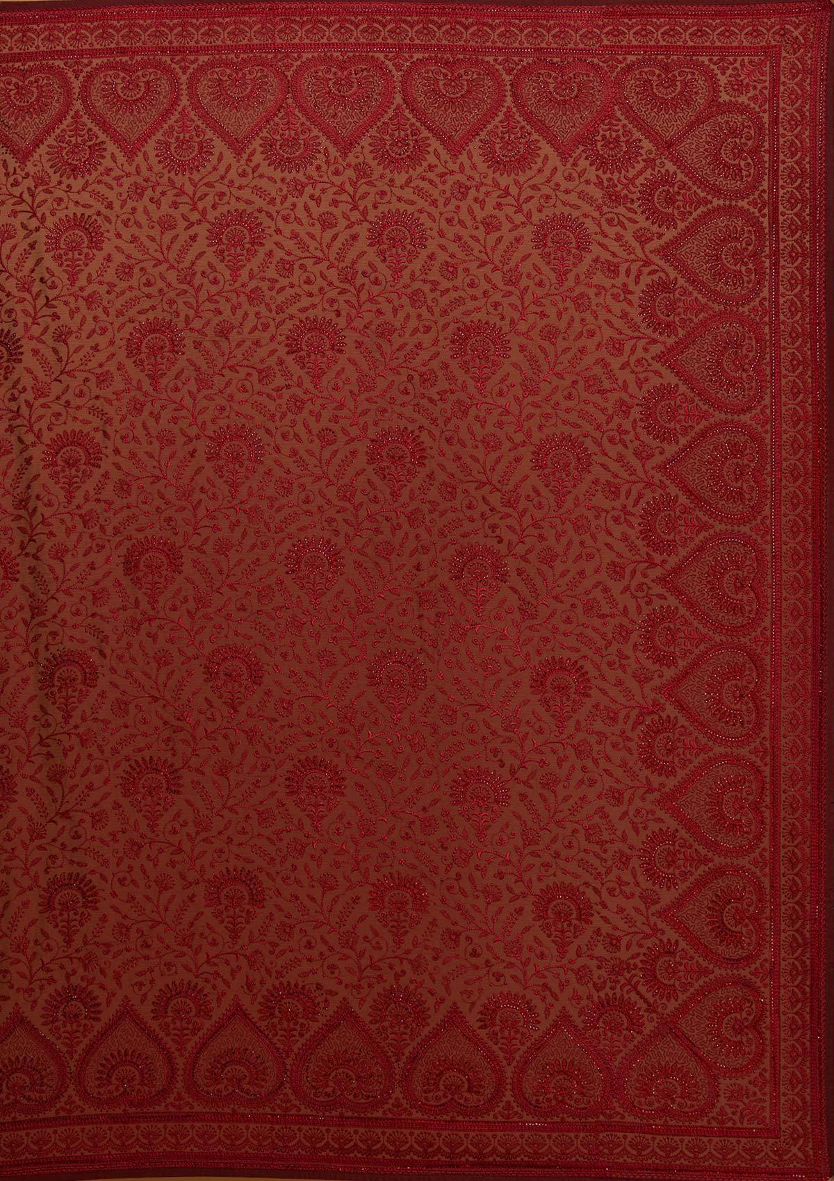 Maroon Swarovski Georgette Designer Saree - koskii