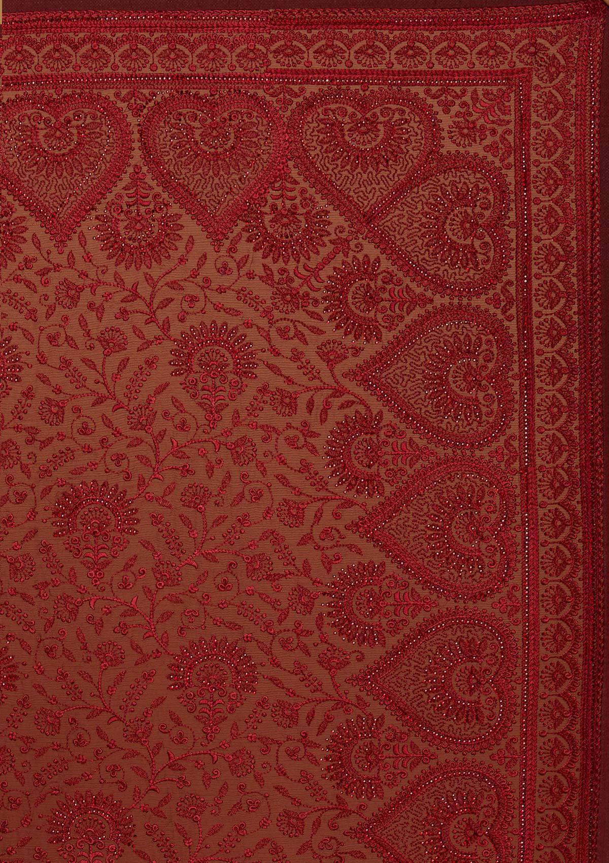 Maroon Swarovski Georgette Designer Saree - koskii