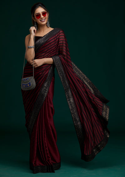 Maroon Swarovski Georgette Saree- Koskii