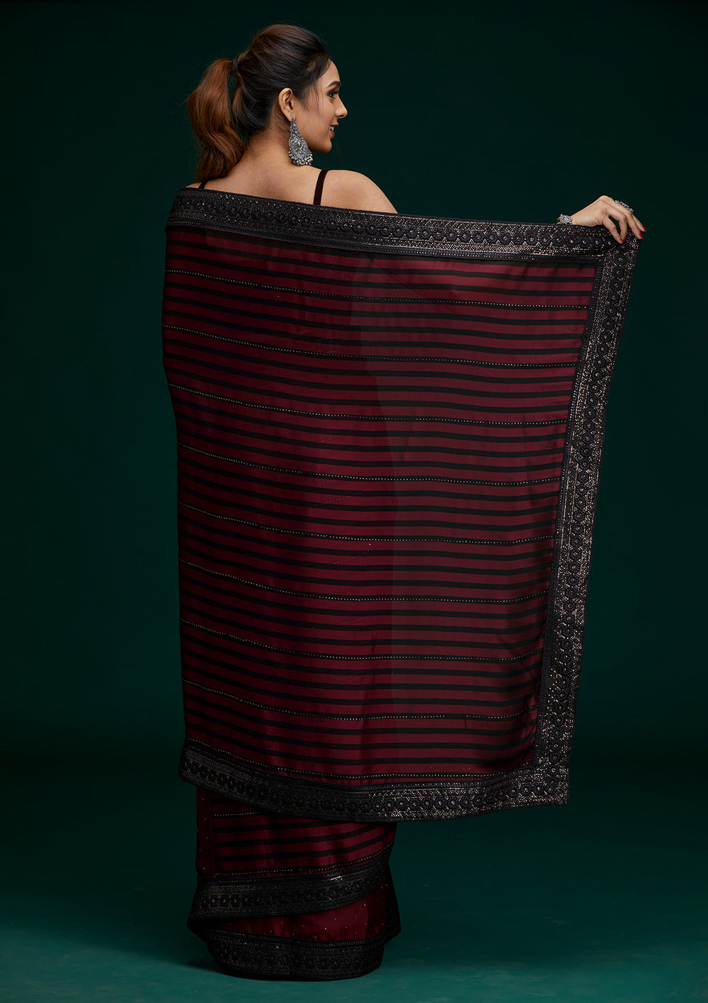 Maroon Swarovski Georgette Saree - Koskii