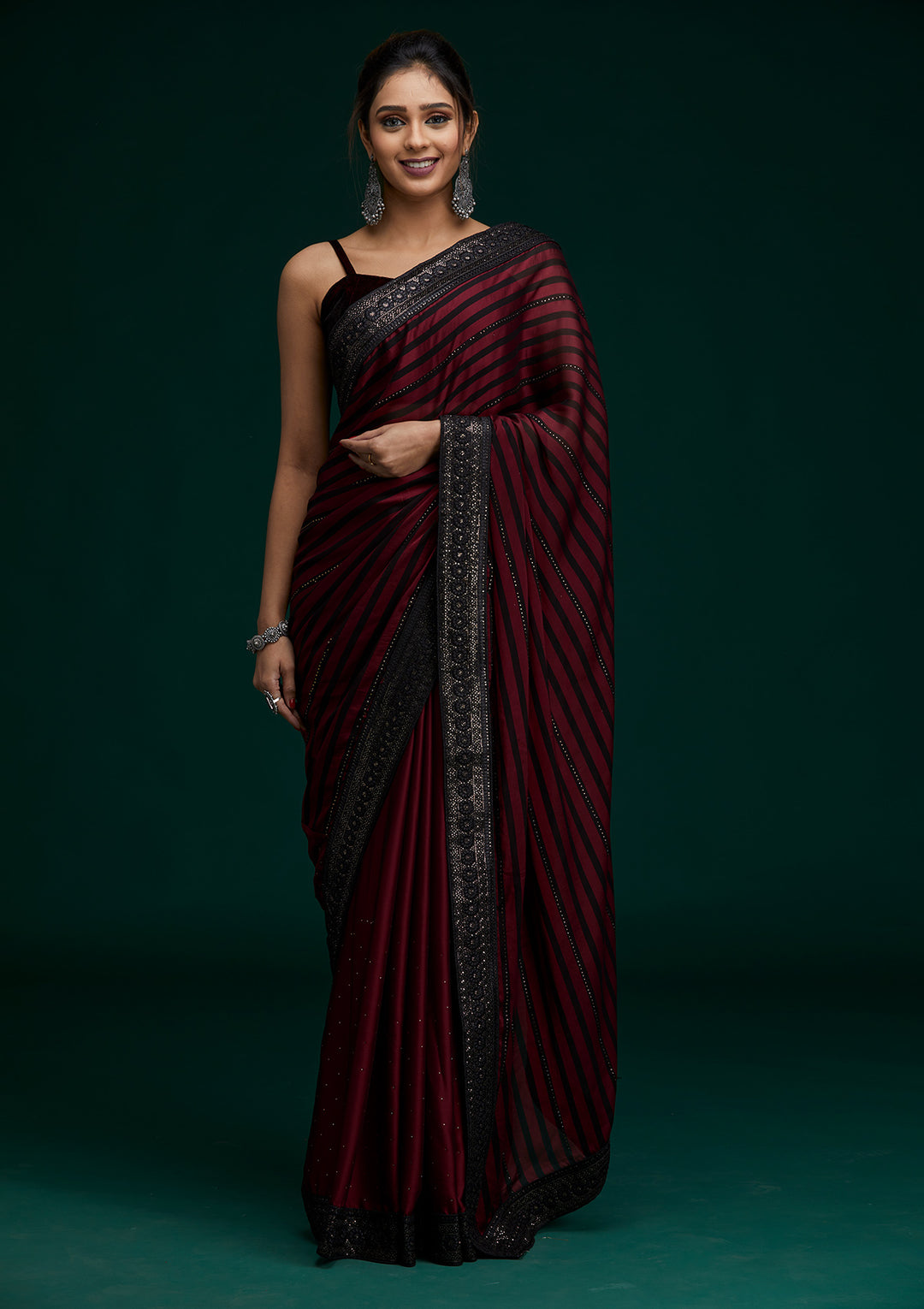 Maroon Swarovski Georgette Saree - Koskii