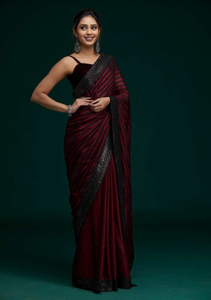 Maroon Swarovski Georgette Saree - Koskii